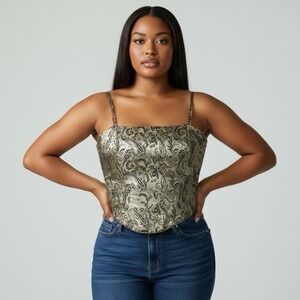 Flores & Flores Silk Lined Top Full Back Zip Tan Paisley Boned Strappy Size 16